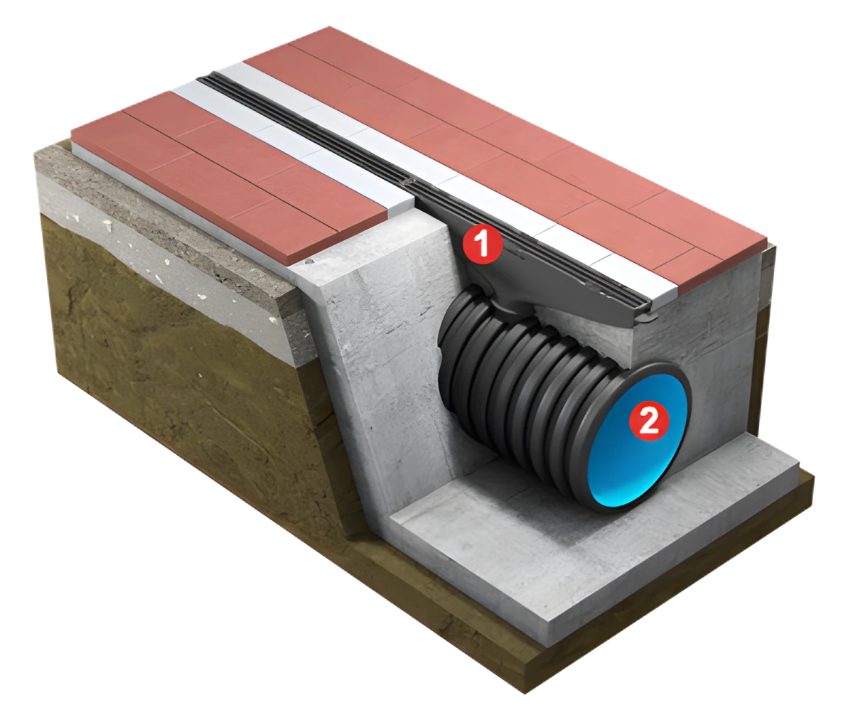 Deze afvoergoot met gietijzer sleufrooster laat toe om het water af te voeren in meerdere types projecten