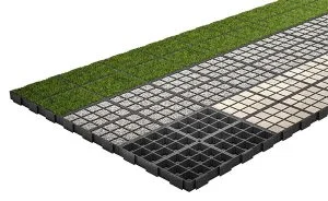 De PaveGrid 60 kan gebruikt worden voor een opvulling met klinkers, gras of grind.