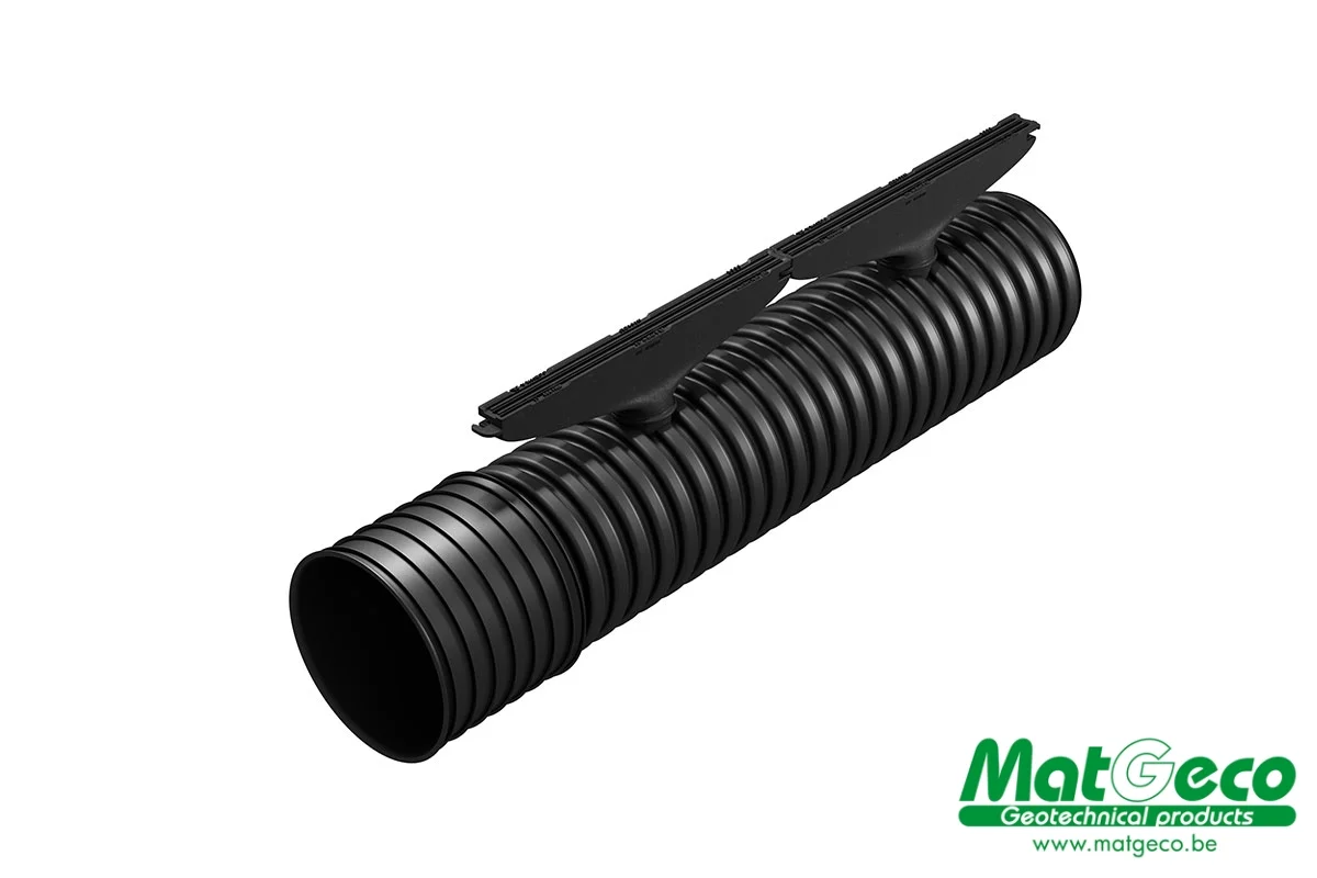 AXLDrain 250 caniveau en tube PVC avec grilles à fentes en fonte discrètes et ultra résistantes